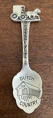 Pewter Pennsylvania Dutch Country Souvenir Spoon Horse And Buggy Barn Amish • $12.97