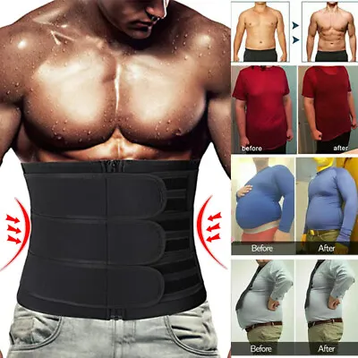 Men Waist Trainer Cincher Sauna Sweat Fat Burner Body Shaper Slimmer Girdle Belt • £18.99