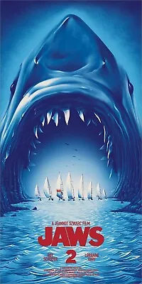 Jaws 2 Movie Film Great White Shark Giclee Art Print Poster 12x24 Mondo NEW • $84.99