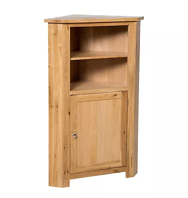 Tall Oak Corner Storage Cupboard | Low Cabinet With Shelf | Solid Wood Unit • £349.99