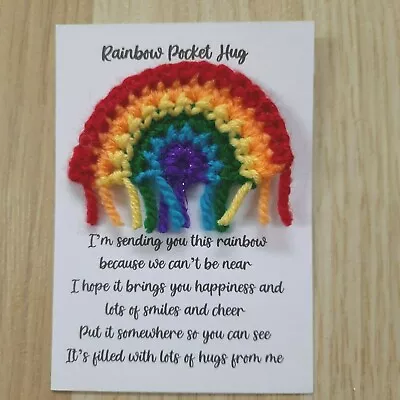 HANDMADE CROCHET RAINBOW POCKET HUG Miss You Token Gift Send Hugs **FREEPOST* • £3.25