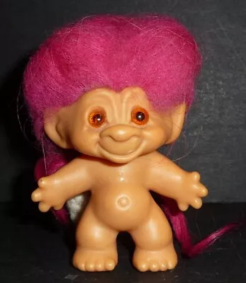 Vintage 3  Dam Troll Doll C1964 Orange Eyes Fuchsia (Pinkish Red Braided Hair) • $34.50