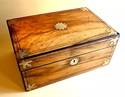 Antique Walnut  Brass Inlaid Lap Desk.Writing Box. Slope. £30 Start. No Reserve. • $37.90