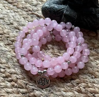 Rose Quartz 108 Mala Bead Prayer Healing Meditation Women Necklace Bracelet Gift • $15.50