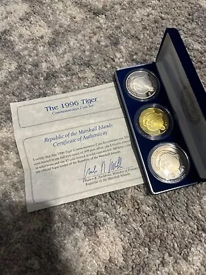 1996 Marshall Islands Tiger Commemorative Coin Set $50 $10 $5 • $35