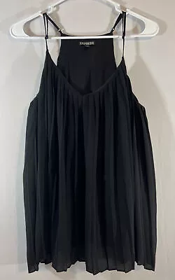 $13.48 • Buy EXPRESS Womens L Low V Tank Top Blouse Pleated Accordian Lined Black Poly EC