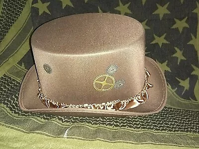 Steampunk Top Hat/Brown Felt With Gears & Garter Band • $19.82