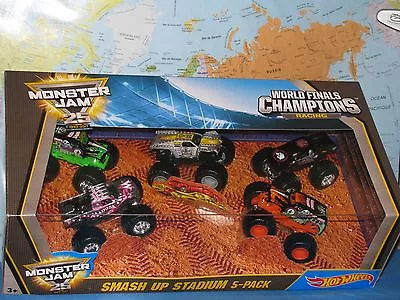 Hot Wheels Monster Jam 25 Smash Up Stadium Madusa Max-d Metal Mulisha 5 Pack Htf • $99.99