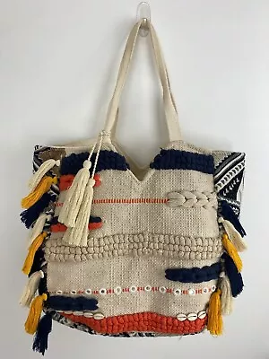 Matalan Bag BOHO Southwestern Fringe Canvas Seashell Embellished Tote Summer • £12.99