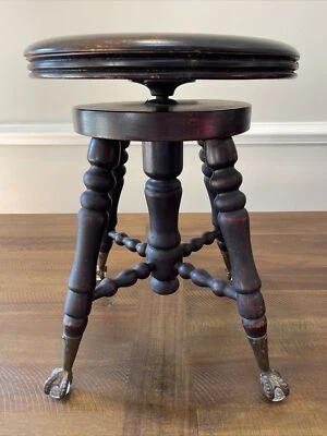 $153 • Buy Antique Victorian Primitive Piano Organ Stool Glass Ball & Claw Adjustable Seat