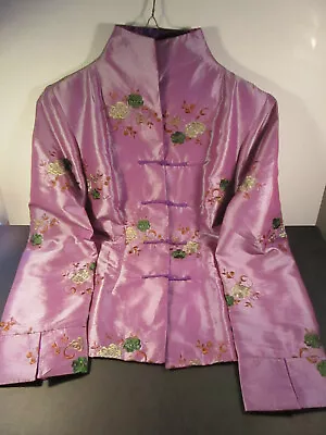 Lavender Lined Long Sleeve Mandarin Collar Shirt/jacket Womenfloral Embroidered • $45