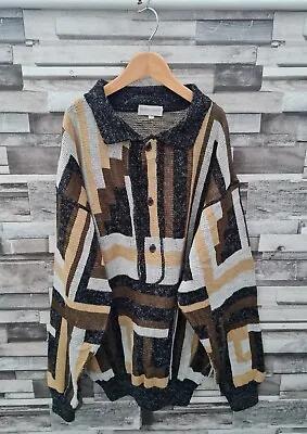 Mens Italian Nuova Moda Vtg Abstract Pattern Winter Pullover Cosby Knit Jumper L • $32.36