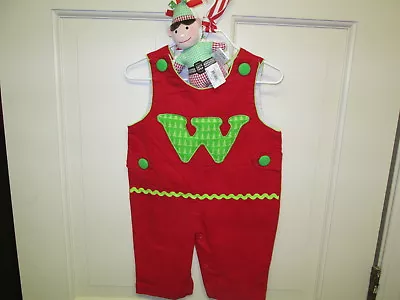 Mud Pie Initial Baby  W  Red Corduroy Longall And Christmas Rattle 0-6 Mos NWT • $14.95