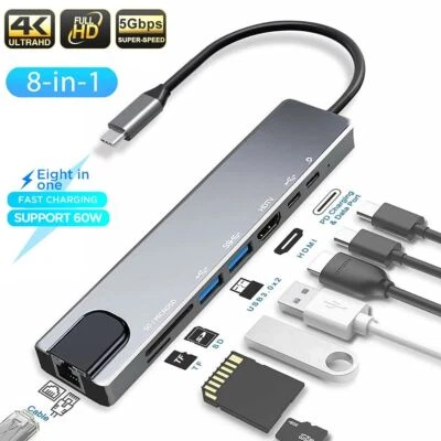 8in1 USB Type C Hub USB3.0 4K HDMI RJ45 SD/TF Dongle Adapter For Macbook Pro Air • $24.99