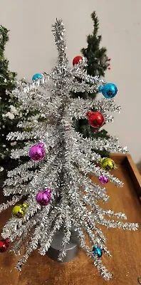 18  Silver Tinsel Christmas Trees With Colored Ball Ornaments EXCELLENT COND. • $14