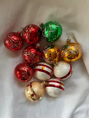 Traditional Christmas Ornaments Glass 11 Mini Balls Columbia Glitter Painted • $25