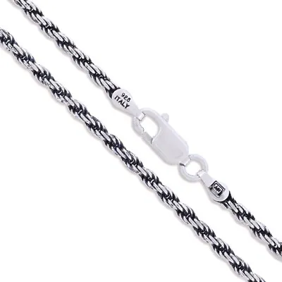 Sterling Silver Diamond-Cut Oxidized Rope Chain 2.5mm 925 Antiqued Necklace • $11.49
