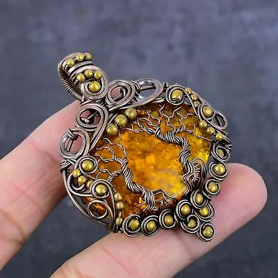 Baltic Amber Gemstone Copper Wire Wrap Tree Of Life Jewelry Pendant 2.44  O720 • $11.99