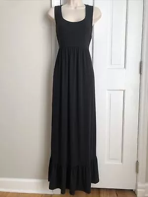 Route 66 Maxi Dress Size M Black Wide Shoulder Strap Ruffle Hem Empire Waist  • $13.50