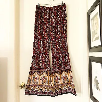 Band Of Gypsies Elephant Flare Pants Festival BOHO Hippie Pull On Floral Medium • $14.95