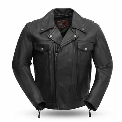 Men's Black Leather Motorcycle Jacket FIM244BNKDZ ( Size 4XL )  Mastermind • $289.99