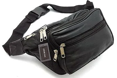 Large Real Leather Bum Waist Bag Travel Holiday Money Belt Pouch Change Bumbag • £7.59