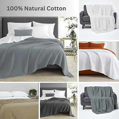 100% COTTON Honeycomb Waffle Throw Warm Suggy Sofa Bed Large With Pillowcases UK • £14.99