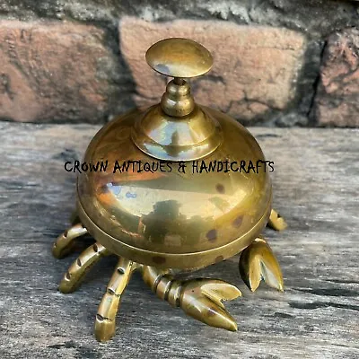 Vintage Brass Desk Bell Crab Office Table Bell Antique Finish Ringing Bell Gift • $38.78