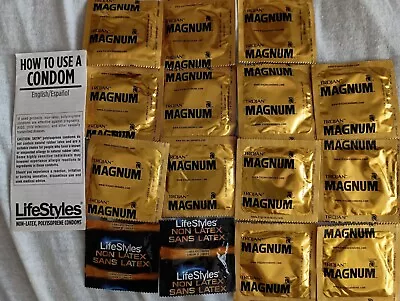 13 Trojan Magnum Large Lubricated Latex + 2 Lifestyles Non-Latex Condoms • $0.97