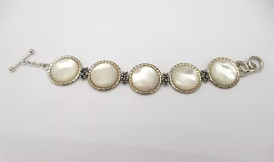 Michael Dawkins 925 Sterling Silver Wide Mother Of Pearl Circles Bracelet 7.25  • $99