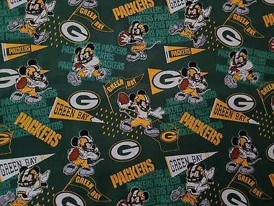 By The Half Yard Fabric Licensed Disney  Mickey Mouse NFL Greenbay Packers  • $13.29