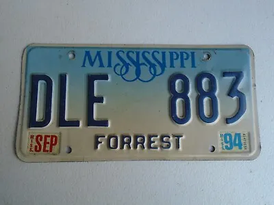 Mississippi License Plate Car Tag Expired Sep 1994 Forrest County MS DLE 883 • $14.95