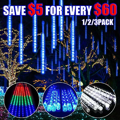 Max 3Pack 288LED Christmas Solar Meteor Shower Rain String Light Tree Lamp Decor • $8.95