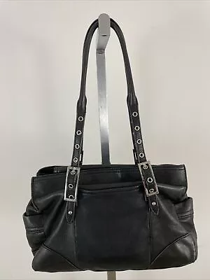 B. MAKOWSKY Vintage Black Leather Shoulder Bag With Buckle Detail • $24