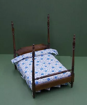 Quality Vintage 1/12 Dollhouse Full Walnut 4 Poster Canopy Bed D&m Miniatures • $49.99