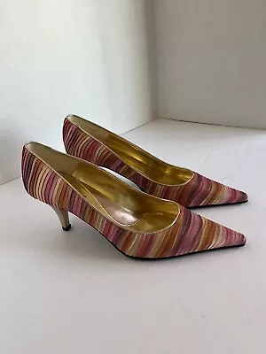 J. Renee Colorful Striped Heels Pointed Toe Metallic Womens Size 10.5 W • $37