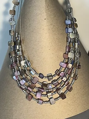 Abalone Shell & Silver Bead 5 Strand Necklace 17-19”. FREE SHIPPING. BUY 2 GET 1 • $20