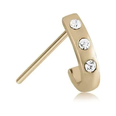 Zircon Gold PVD Coated 316L Straight Nose Stud Ring Triple CZ Nose Hugger 20G • $12.99