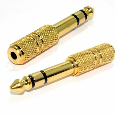 3.5mm Female Socket To 6.3mm 6.5mm Male Jack Plug Stereo Audio Adapter GOLD New • £2.25