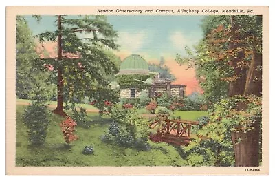 Vintage Meadville PA Postcard Newton Observatory And Campus Allegheny College • $10.65