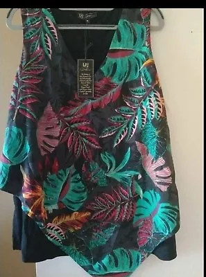 NWT - DG2 By Diane Gilman  -  Mixed-Media Easy Tank Top Black With Leaves XL • $14