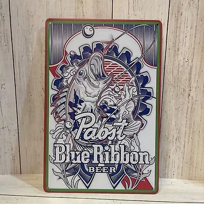 Pabst Blue Ribbon Beer Tin Metal Sign Fishing PBR USA Man Cave Garage Cabin Bar • $18.95
