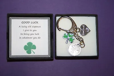£5.99 • Buy Good Luck Any Occasion GREEN CLOVER LUCKY SIXPENCE KEEPSAKE CHARM KEYRING Gift 
