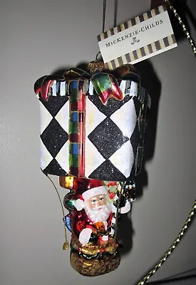 MacKenzie Childs Christmas Ornament Santa Hot Air Gift Balloon Courtly Check NWT • $199.95