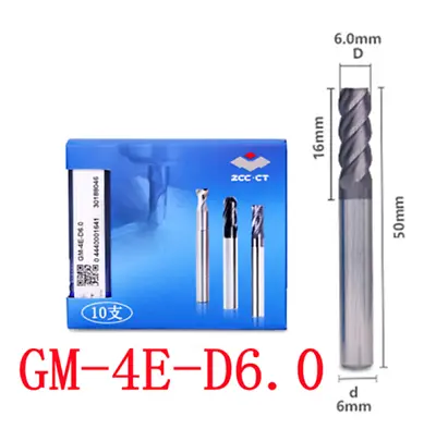 GM-4E-D6.0 45° Solid Carbide End Mill 4Flute Flat Head Milling Cutter 5PCS • $35.88