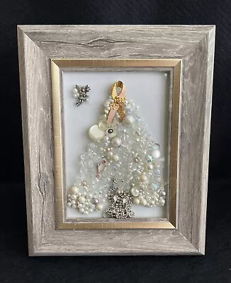 Breaded Vintage Costume Jewelry Christmas Tree 5x7 Framed • $50
