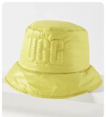 UGG NWT Quilted Logo Puffer Bucket Hat LT Green Yellow Size Large/XL • $29.98