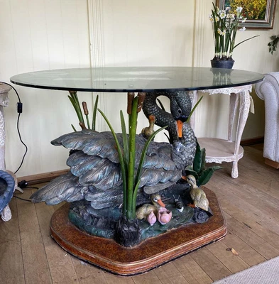 £3995 • Buy Large Bronze Swan Table - Hand Painted - Glass Top - Vintage