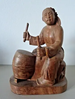 Vintage Japanese Carved Wood Figure Of A Drummer • £15