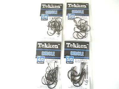 $12.50 • Buy Tekken Circle Hooks X4 Packs, Size 2/0,3/0,4/0,5/0.Japanese Steel.Total Pcs 39.